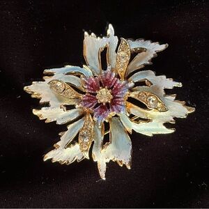 Florenza Vintage Orchid Enamel Rhinestone Brooch